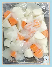 Boiled carrots, onions and mixed vegetables