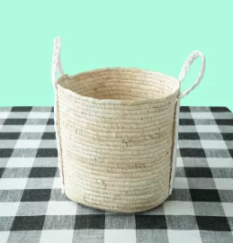 Corn rope cart sewn storage basket, paper rope braid handle