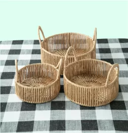 Round set three paper rope storage basket