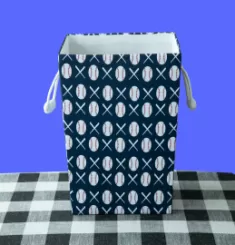 Rectangular grey board storage basket, printed pattern, cotton rope handle