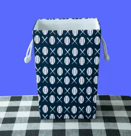 Rectangular grey board storage basket, printed pattern, cotton rope handle