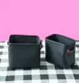 Set of 2 teslin rectangular storage baskets with leather handles