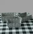 Set of three rectangular pp vine storage baskets with round handles