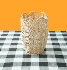 Basket woven with paper rope, petal-shaped top mouth