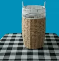 Round laundry basket, woven with paper rope at the top and coarse paper at the bottom